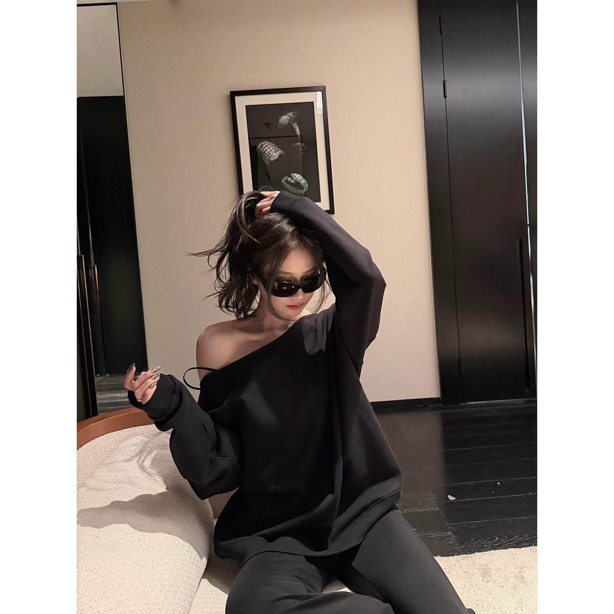 Women's Relaxed Off-Shoulder Hoodie front view