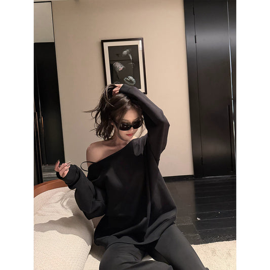 Women's Relaxed Off-Shoulder Hoodie front view