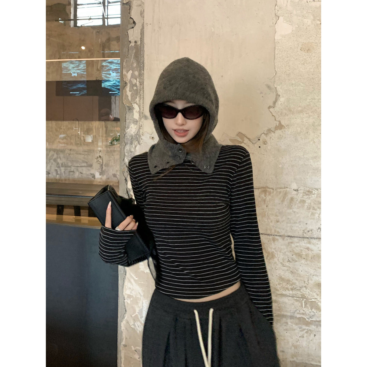 Women's Striped Slim-Fit Long-Sleeve Top front view