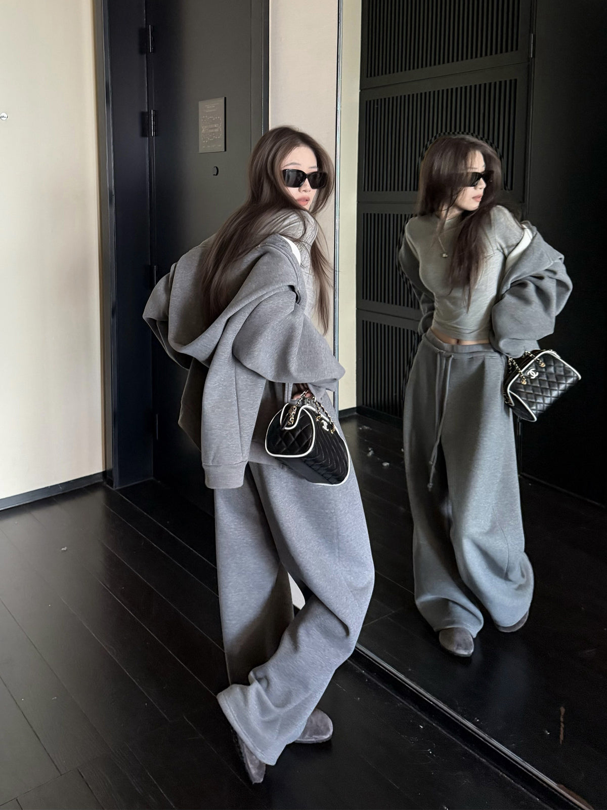 Women's Fleece-Lined Slim-Fit Hooded Sweatpants front view