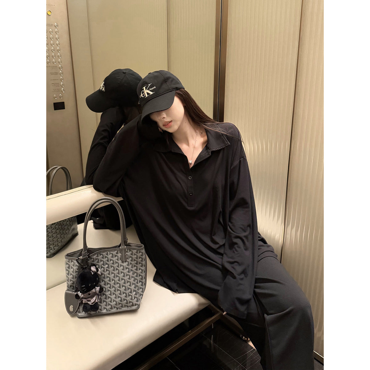 Women's Relaxed Collared Long-Sleeve Top front view