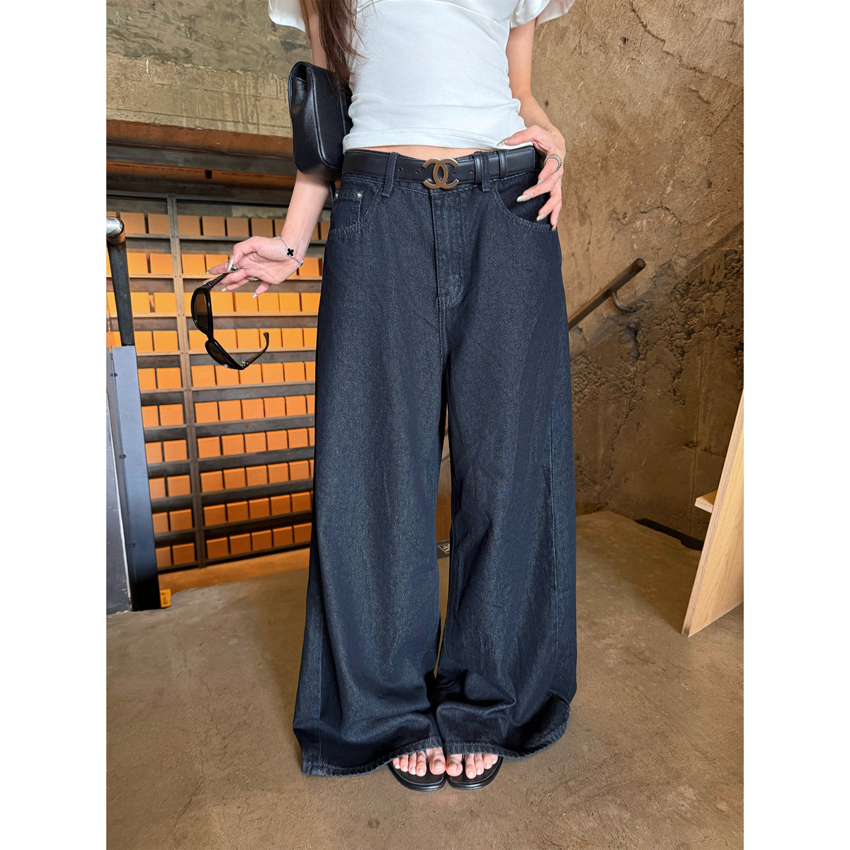 Women's Denim Wide-Leg Jeans front view
