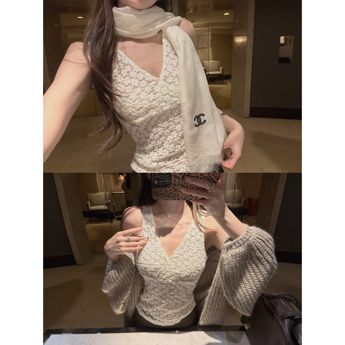 Women's Lace-Trim V-Neck Tank Top front view