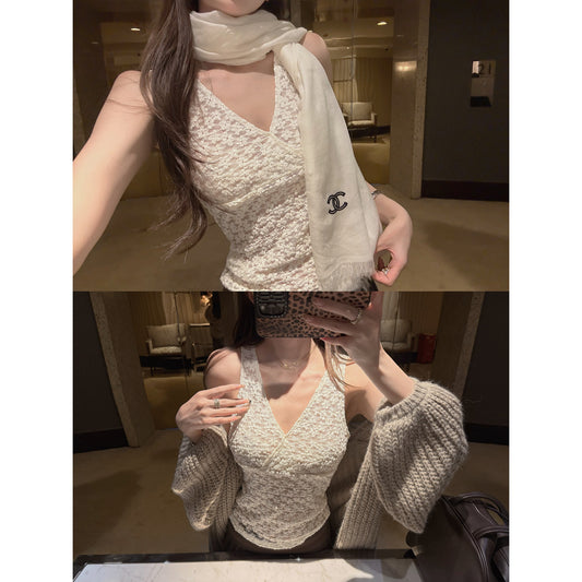 Women's Lace-Trim V-Neck Tank Top front view