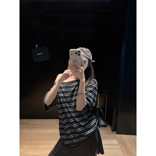 Women's Lyocell Striped Relaxed T-Shirt front view
