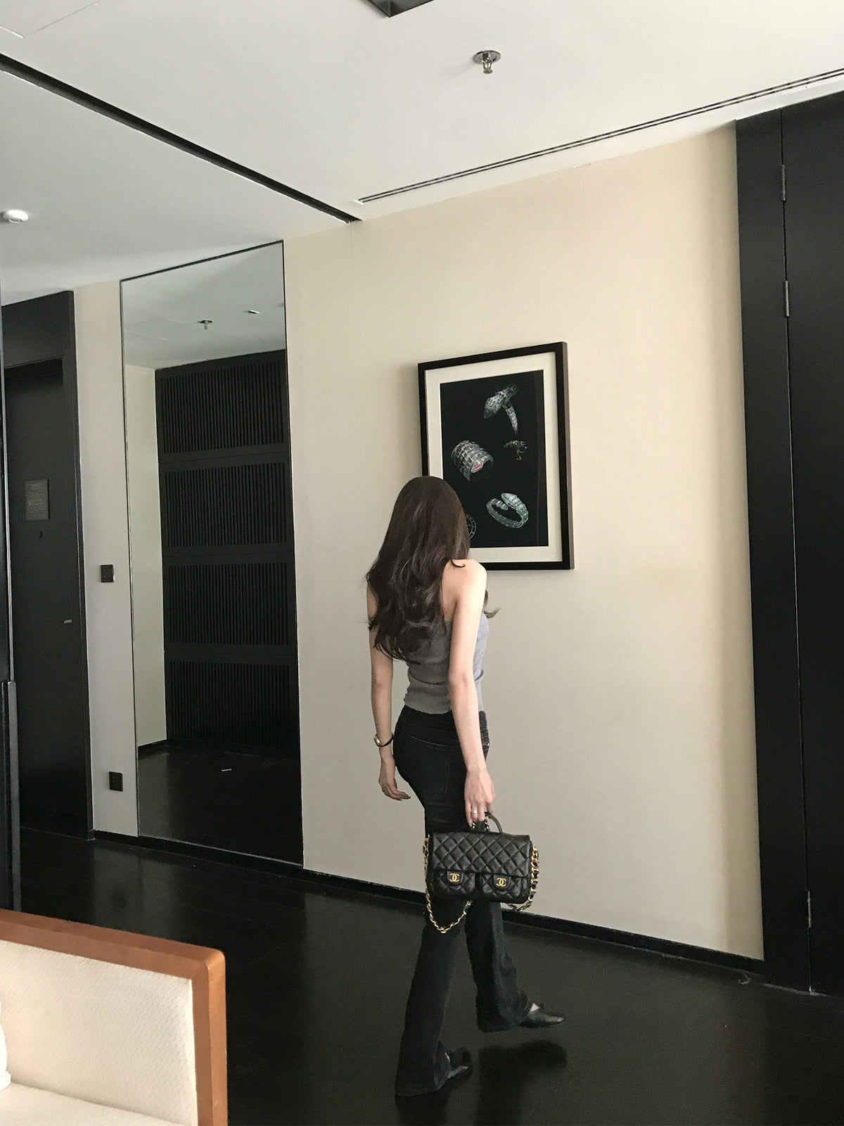 Women's Low-Rise Washed Charcoal Flared Jeans main view