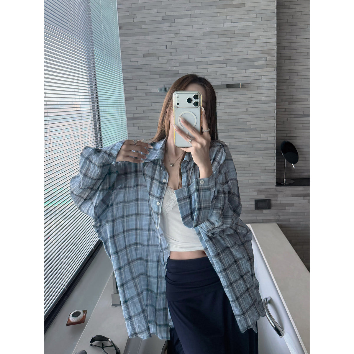 Women's Plaid Relaxed Shirt front view