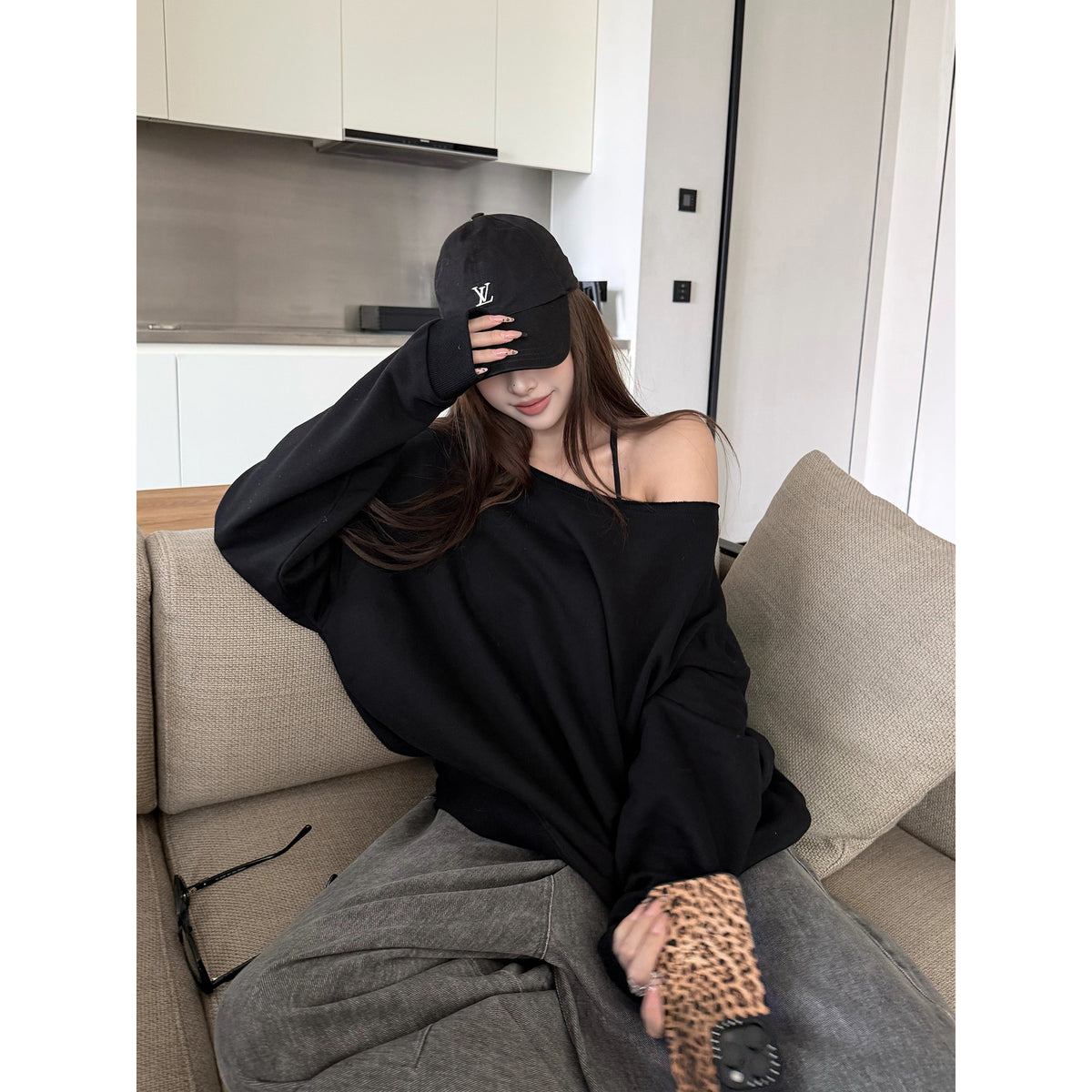 Women's Off-Shoulder Hoodie front view
