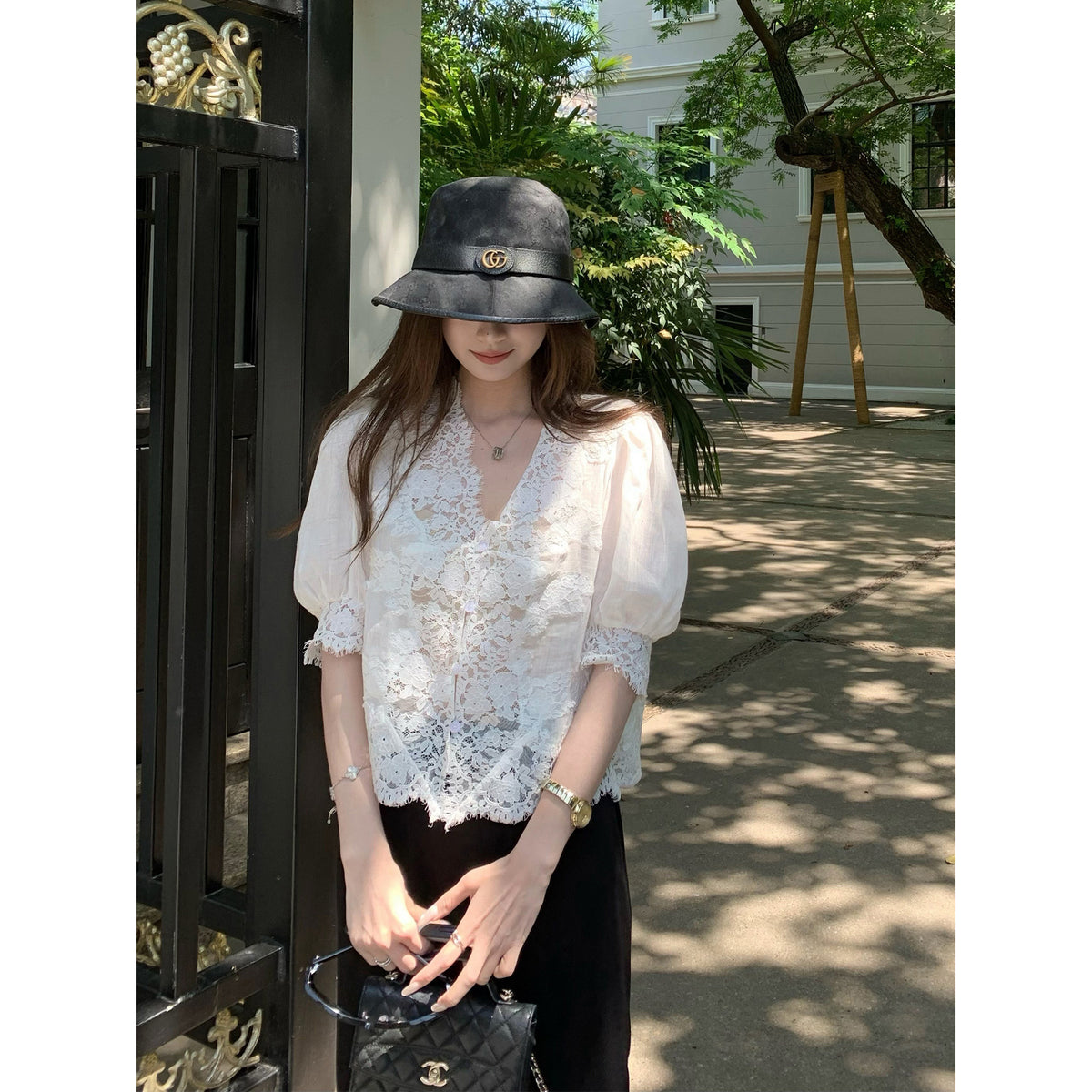 Women's Lace-Trim Shirt front view
