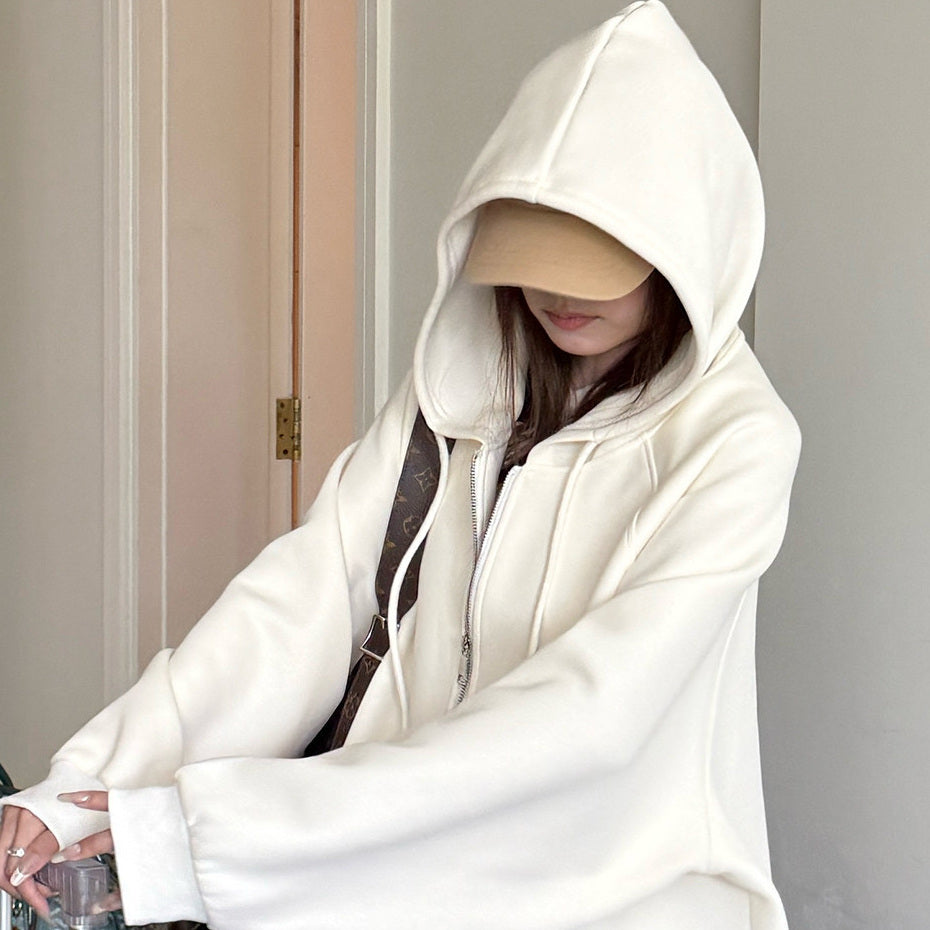 Women's Oversized Heavyweight Zip-Up Hoodie detail view