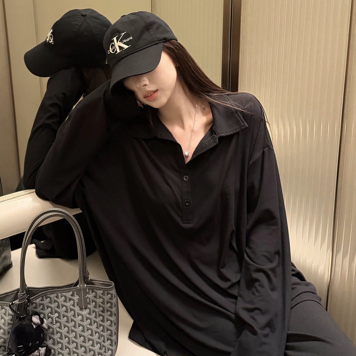 Women's Relaxed Collared Long-Sleeve Top detail view