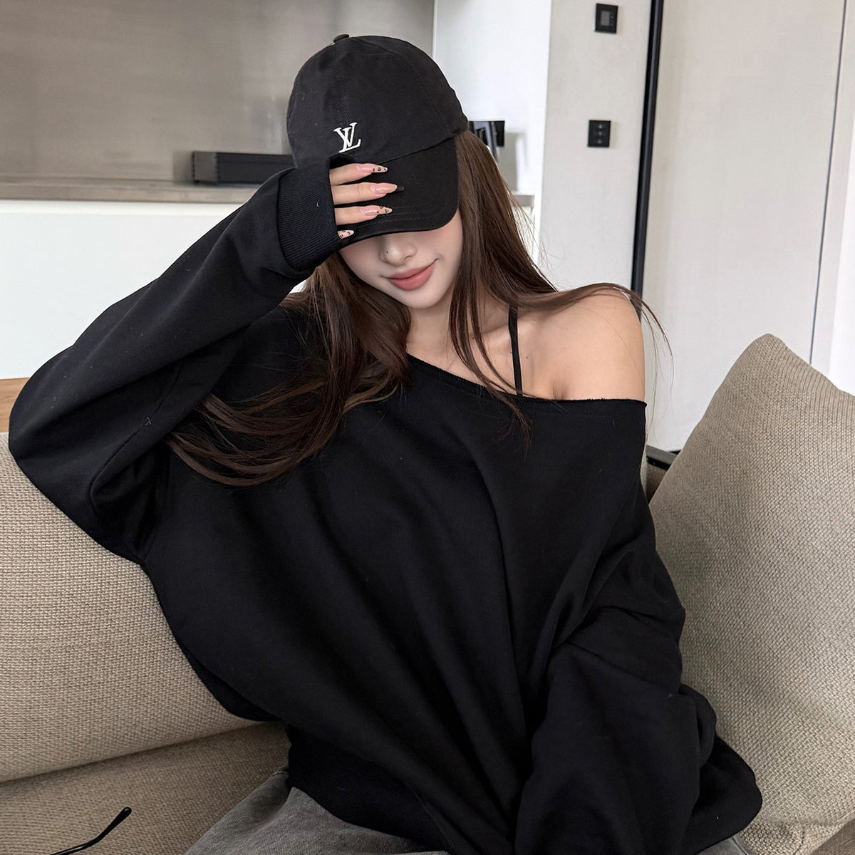 Women's Off-Shoulder Hoodie detail view