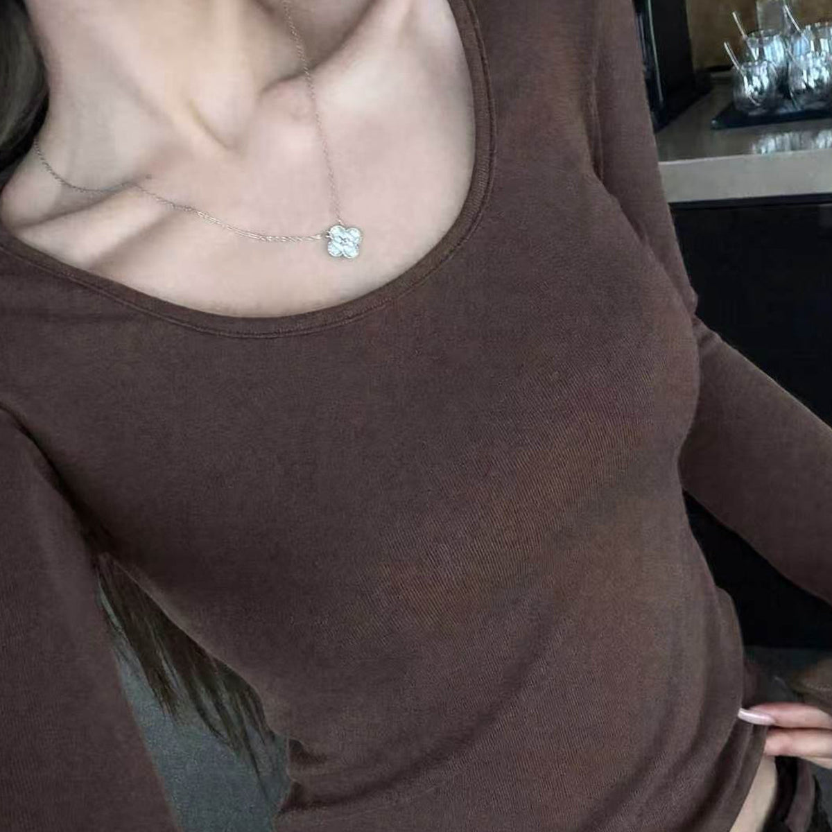 Women's Slim-Fit Crew-Neck Long-Sleeve Top detail view