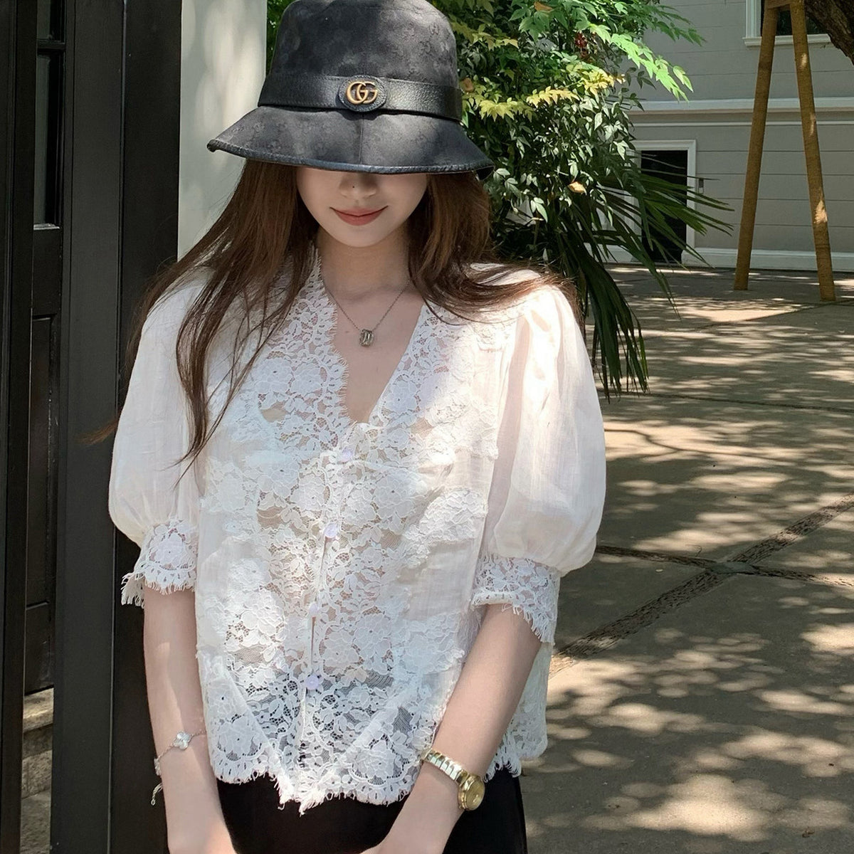 Women's Lace-Trim Shirt detail view