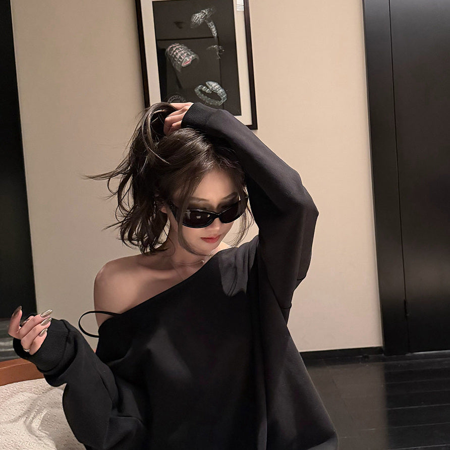 Women's Relaxed Off-Shoulder Hoodie detail view