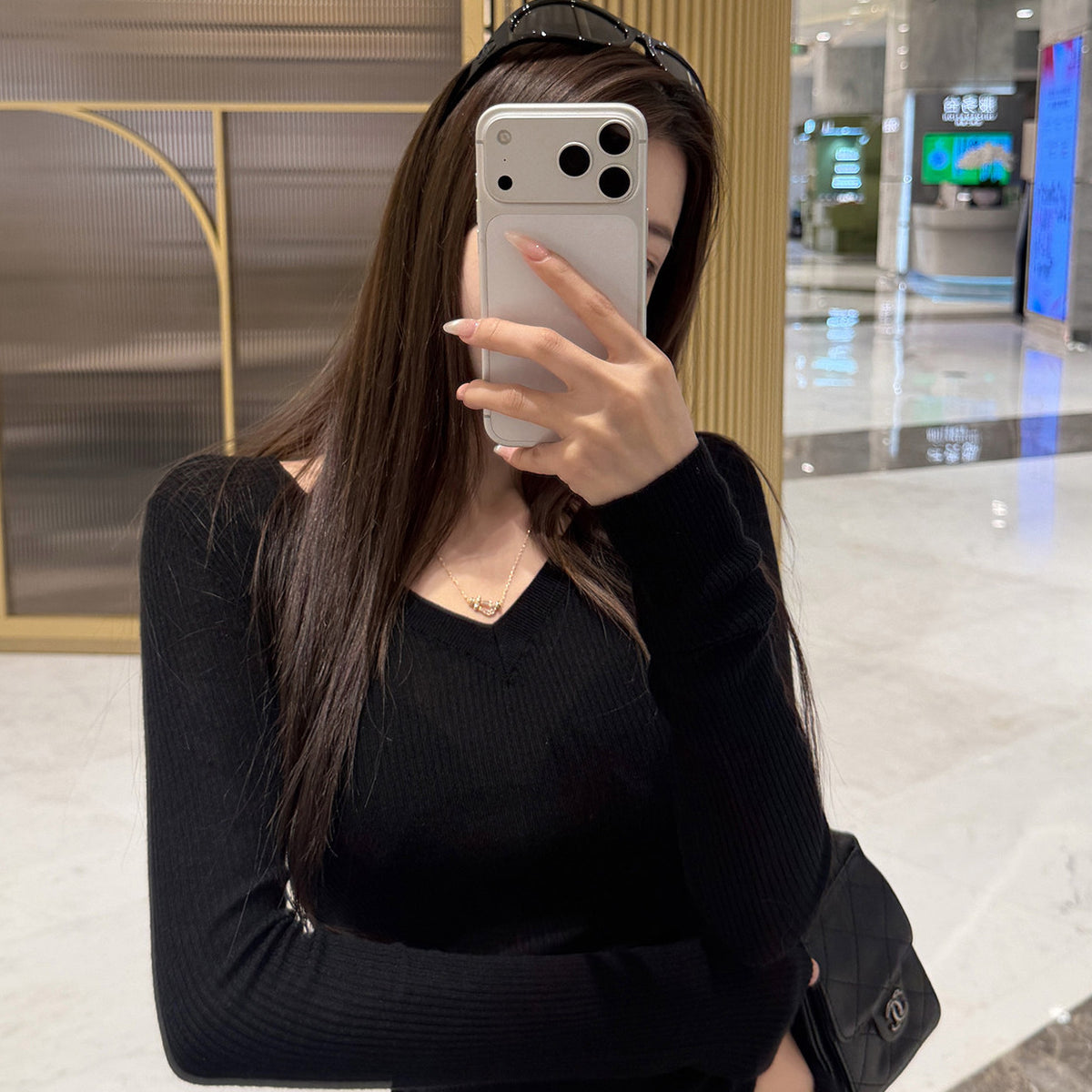 Women's Wool-Blend V-Neck Knit Top detail view
