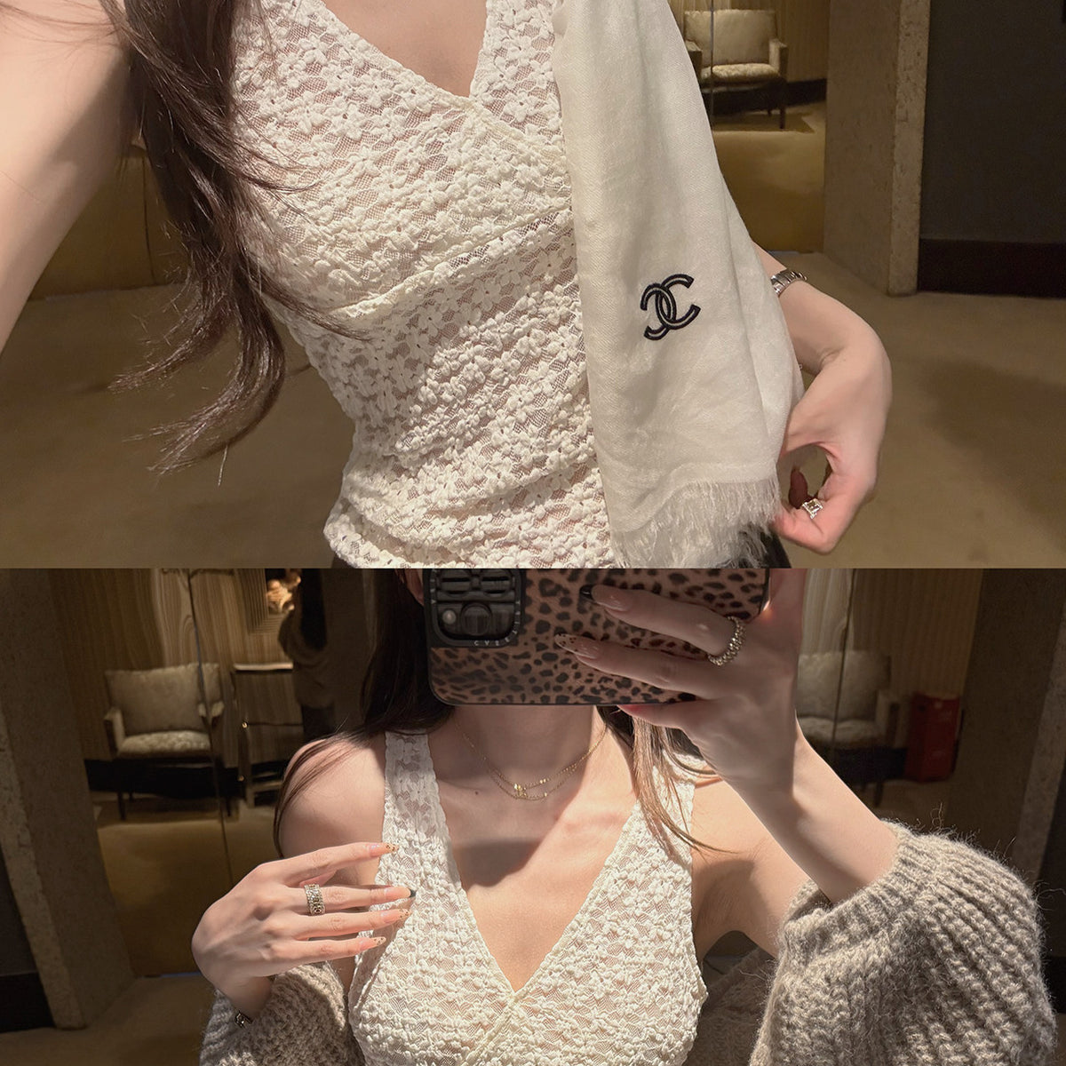 Women's Lace-Trim V-Neck Tank Top detail view