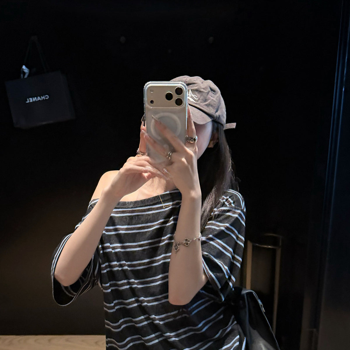 Women's Lyocell Striped Relaxed T-Shirt detail view