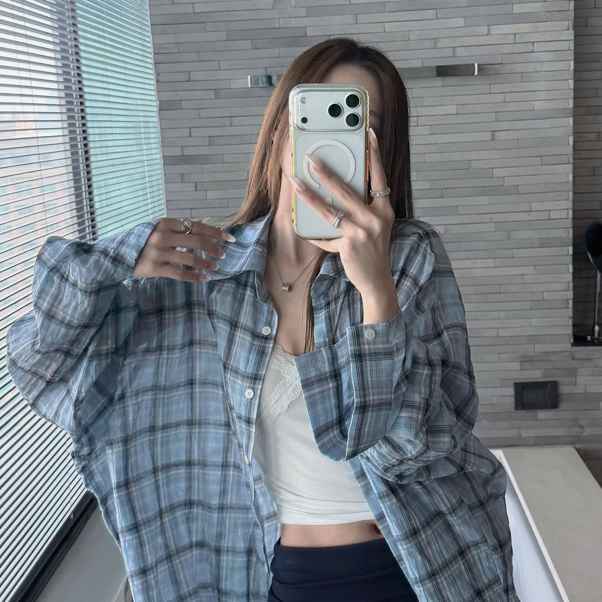 Women's Plaid Relaxed Shirt detail view