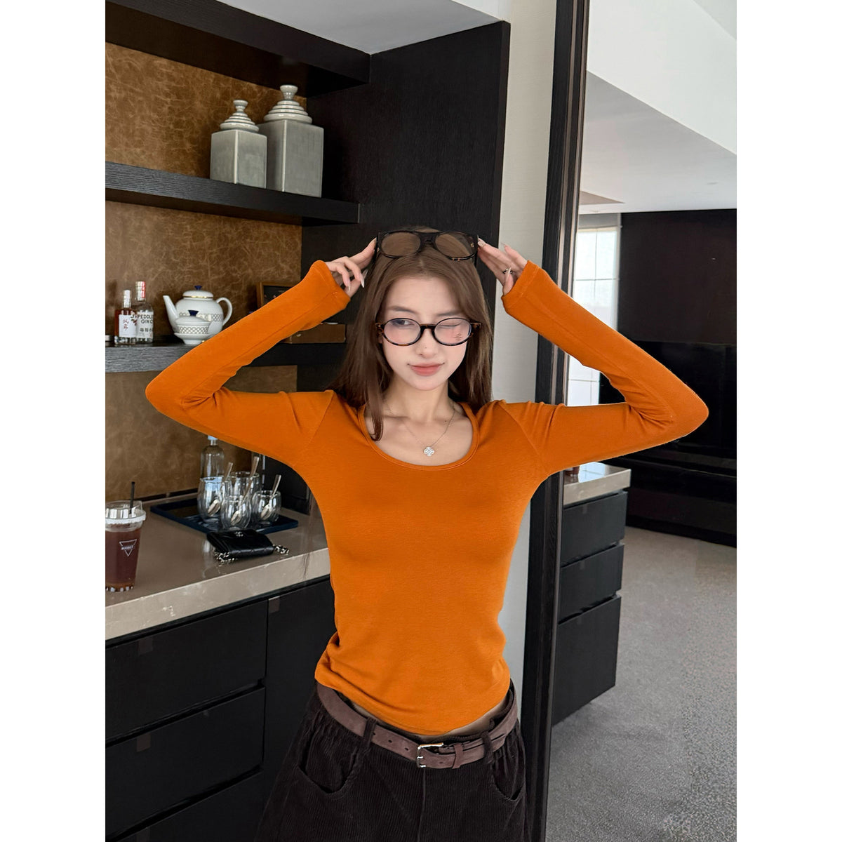 Women's Slim-Fit Crew-Neck Long-Sleeve Top alternate view