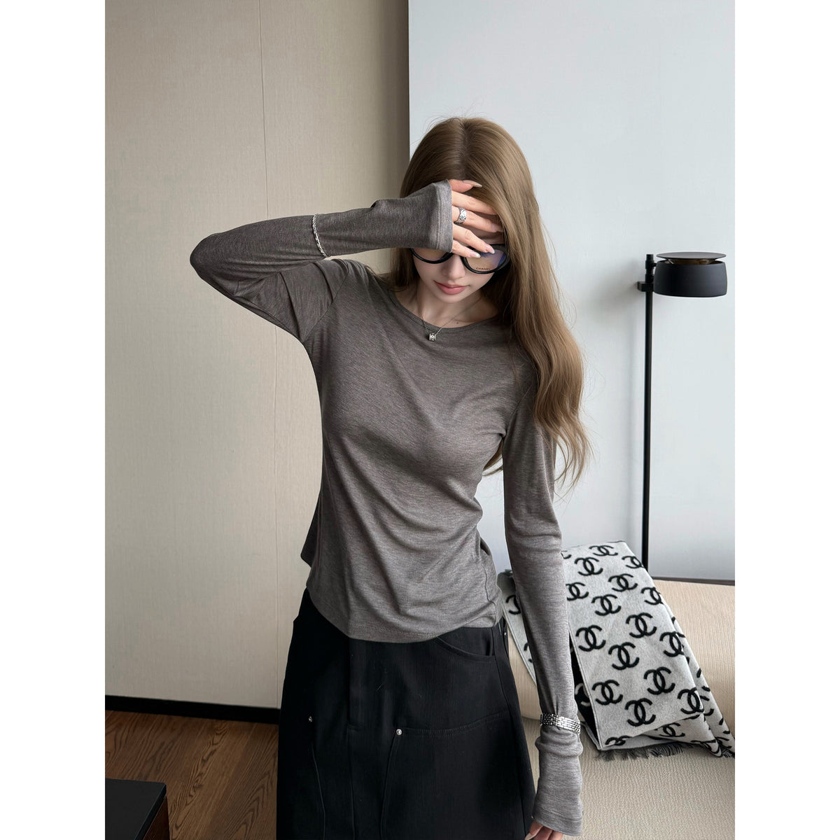 Women's Silk-Blend Lyocell Slim-Fit Long-Sleeve Top alternate view
