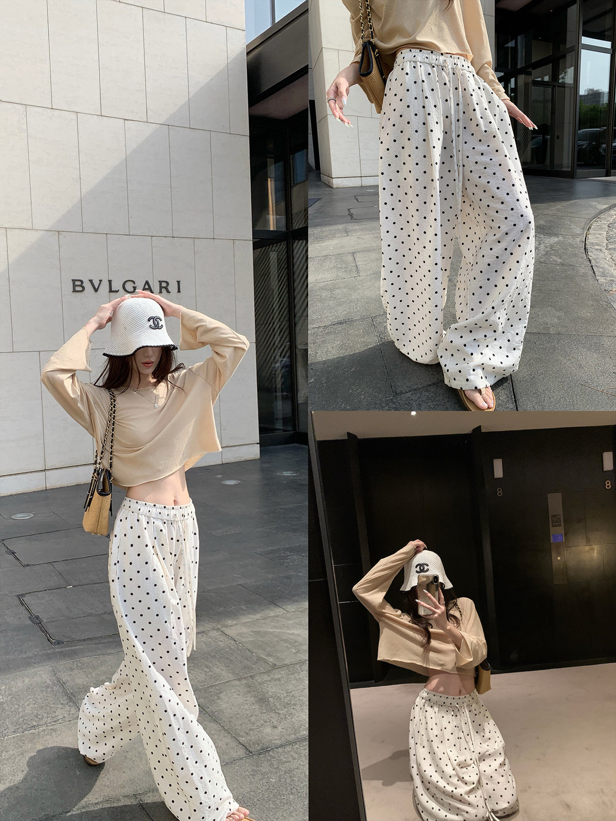 Women's Linen-Blend Polka-Dot Wide-Leg Pants alternate view