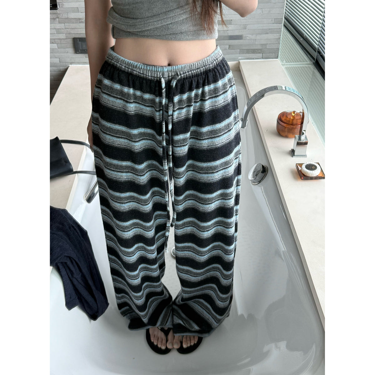 Women's Wool-Blend Striped Relaxed Pants alternate view