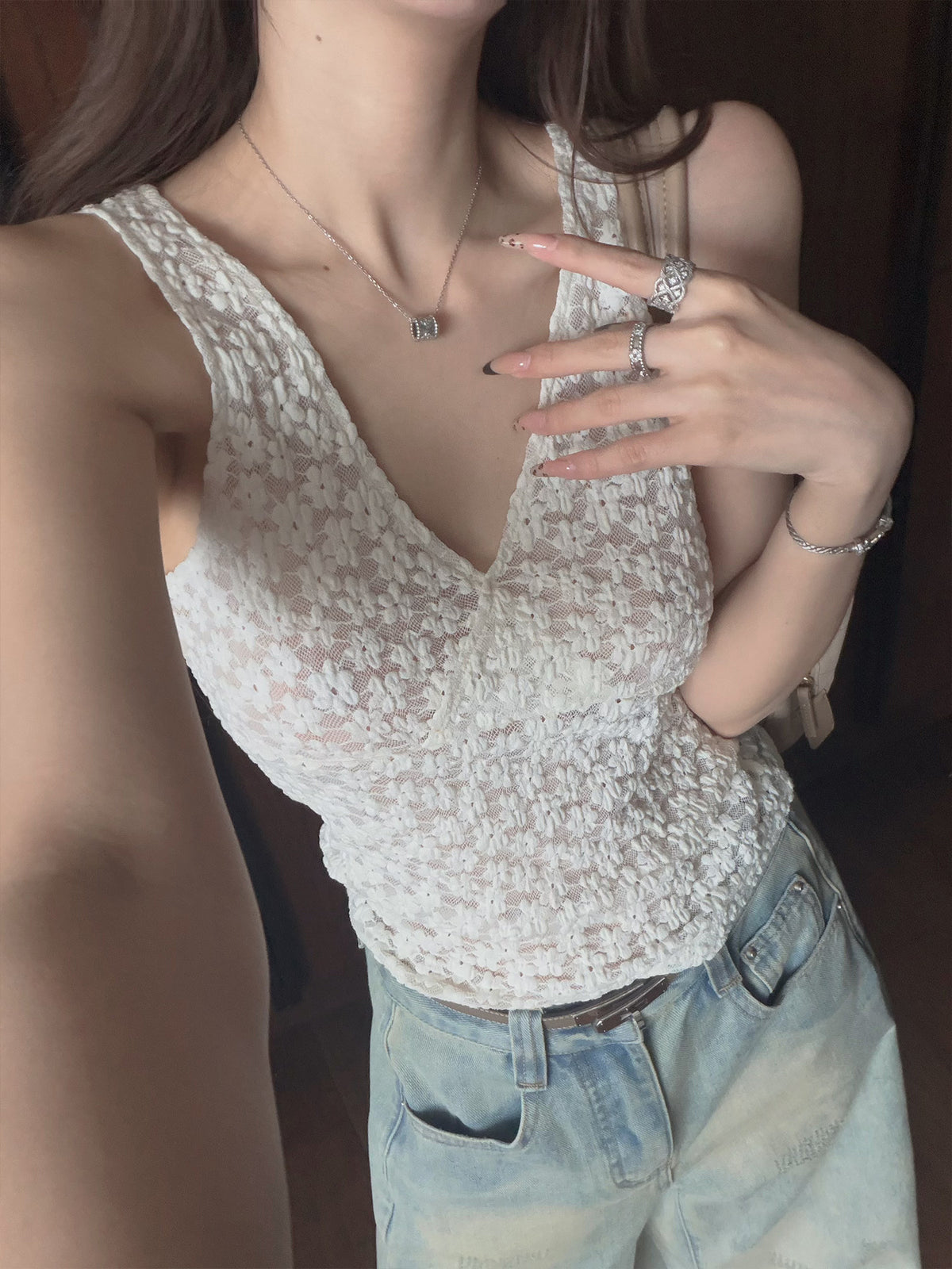 Women's Lace-Trim V-Neck Tank Top alternate view