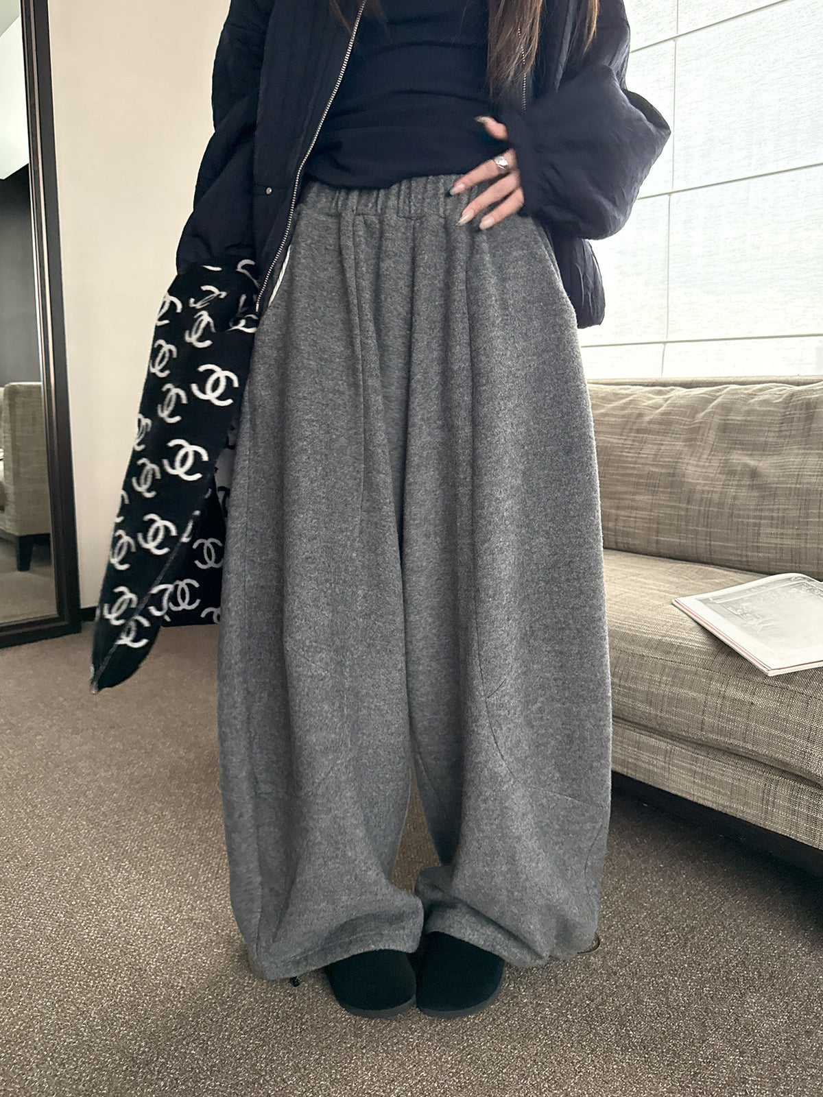 Women's Fleece-Lined Wide-Leg Relaxed Pants alternate view