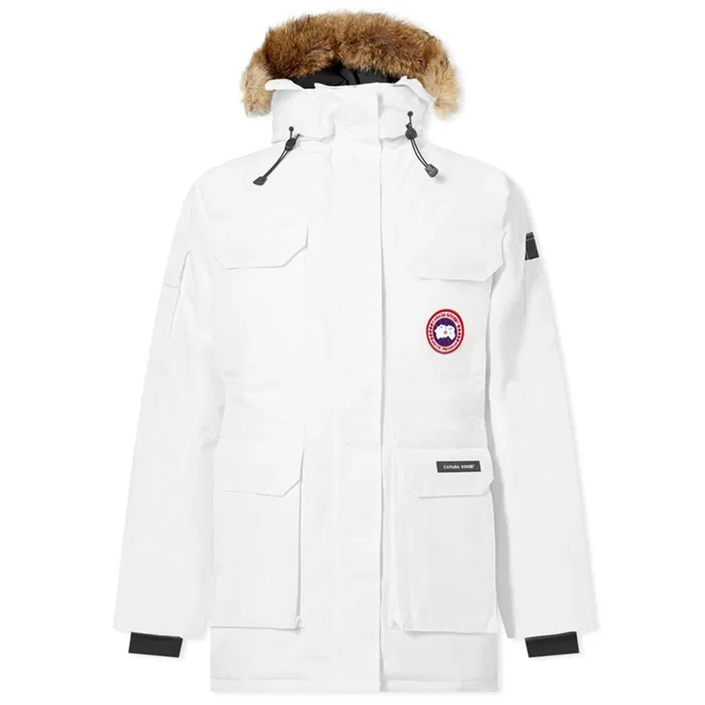 Canada Goose Expedition Women's Hooded Down Parka with Coyote Fur Trim – White