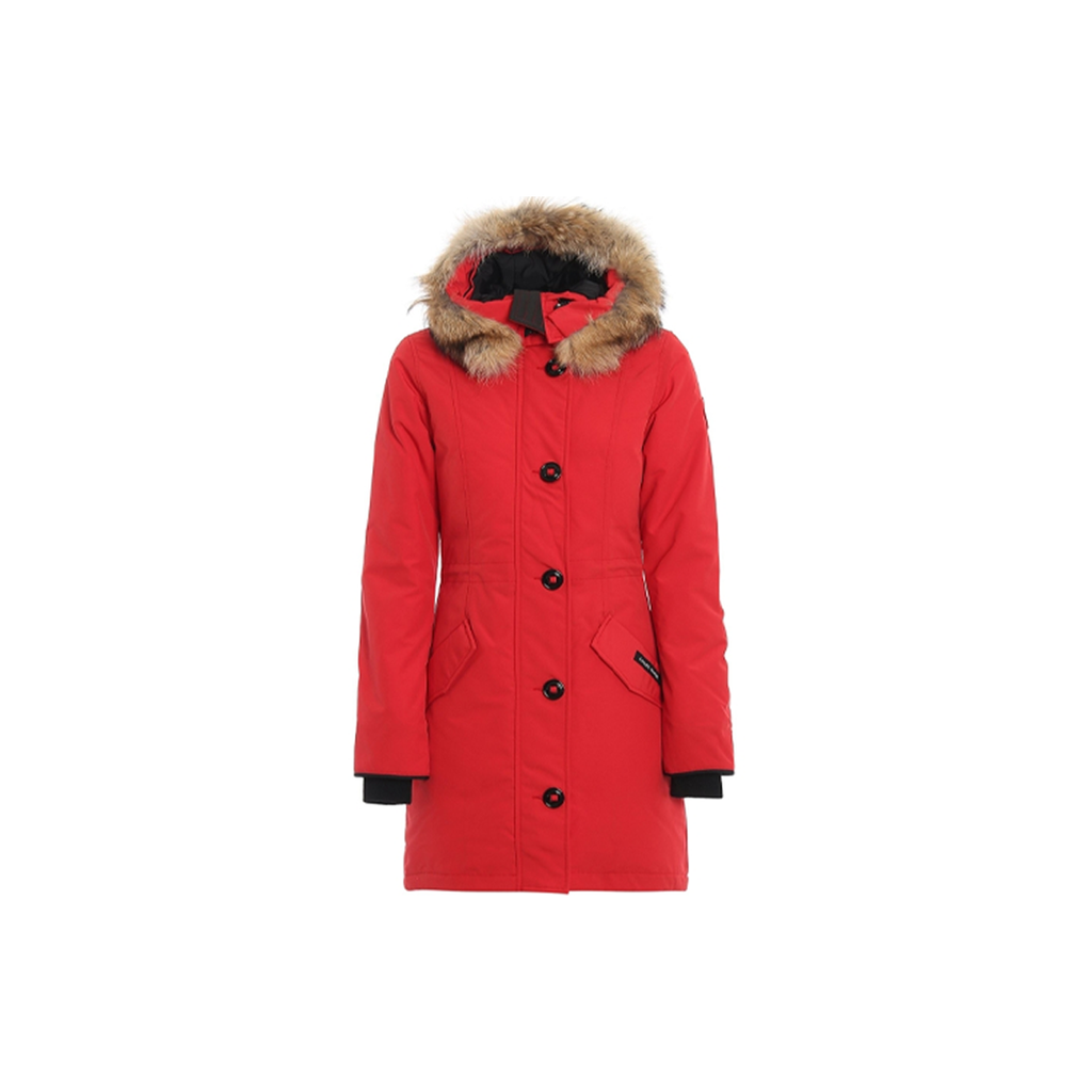 Canada Goose Rossclair Women's Mid-Length White Duck Down Hooded Parka – Red