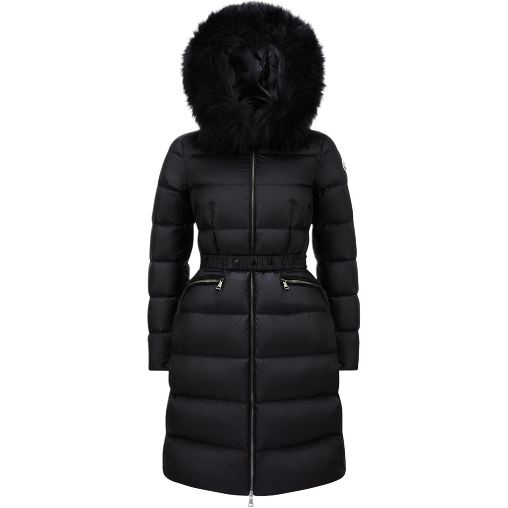 Moncler Boedic Women's Long Hooded Goose Down Puffer Coat – Black