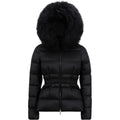 Moncler Boed Women's Cropped Hooded Goose Down Puffer Jacket with Shearling Collar – Black