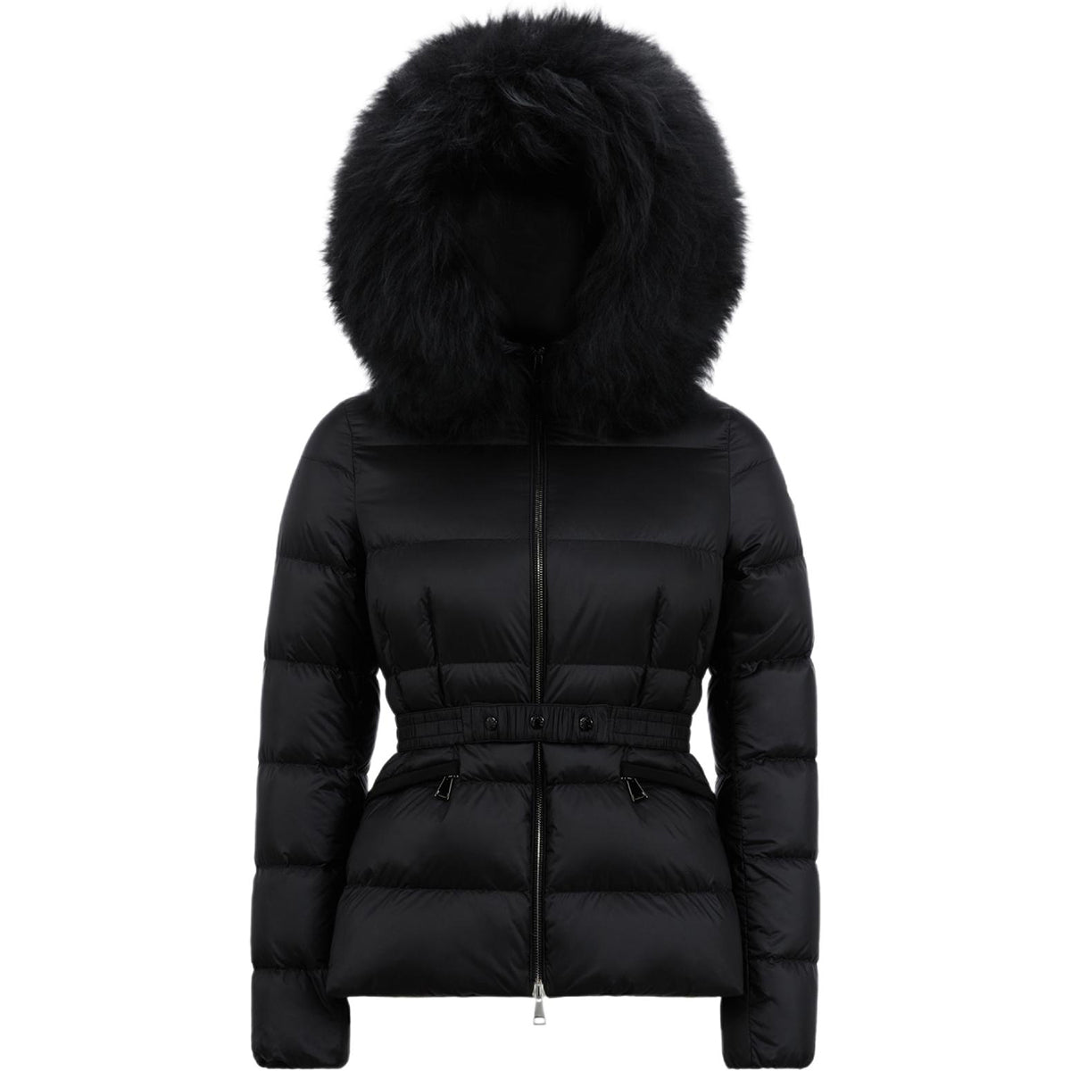 Moncler Boed Women's Cropped Hooded Goose Down Puffer Jacket with Shearling Collar – Black