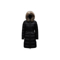 Moncler Boedic Women's Quilted Hooded Goose Down Coat with Oversized Fox Fur Trim & Belt – Black