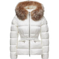 Moncler Boed Women's Cropped Hooded Goose Down Puffer Jacket with Fur Trim – White