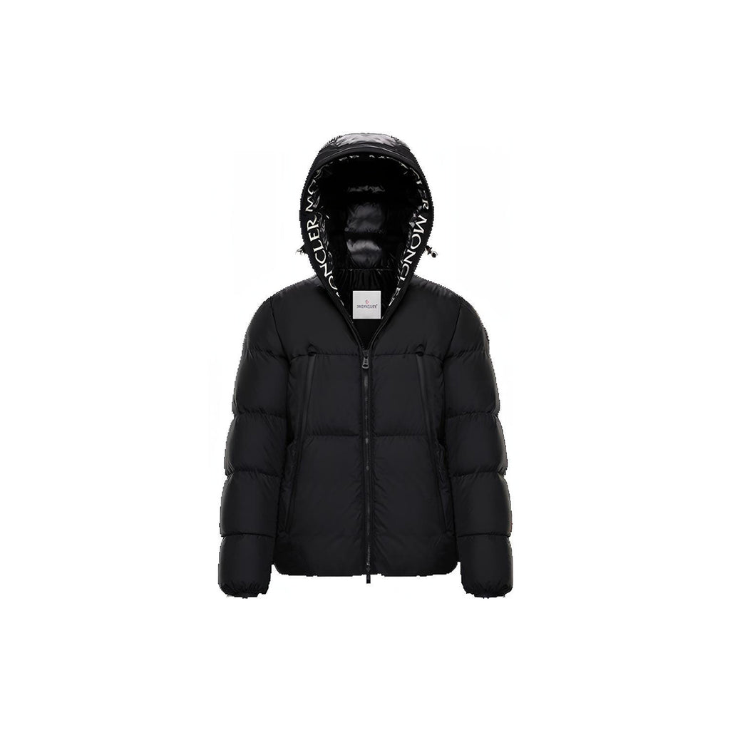 Moncler Montcla Unisex Hooded Goose Down Puffer Jacket with Logo Trim – Black