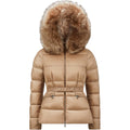 Moncler Boed Women's Cropped Hooded Goose Down Jacket with Fox Fur & Leather Trim – Brown