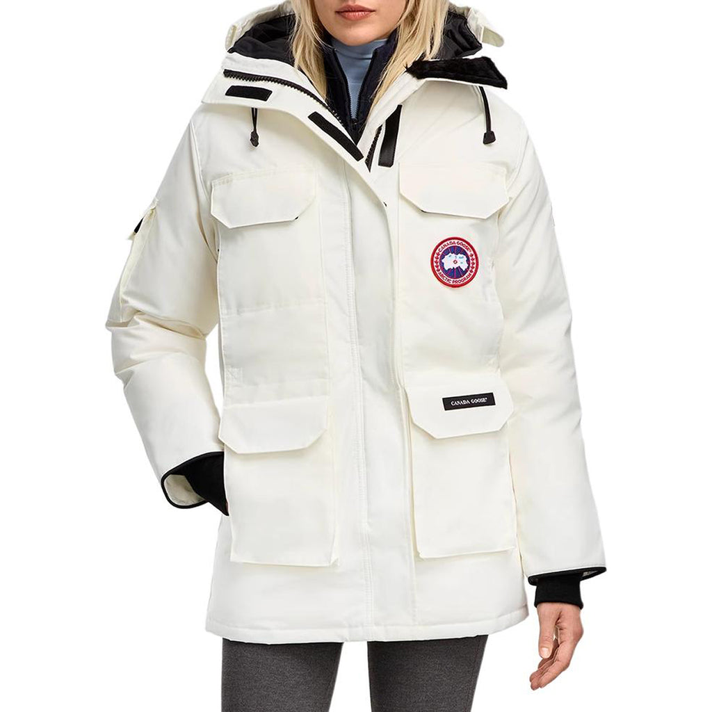 Canada Goose Expedition Women's Hooded Down Parka with Coyote Fur Trim – White