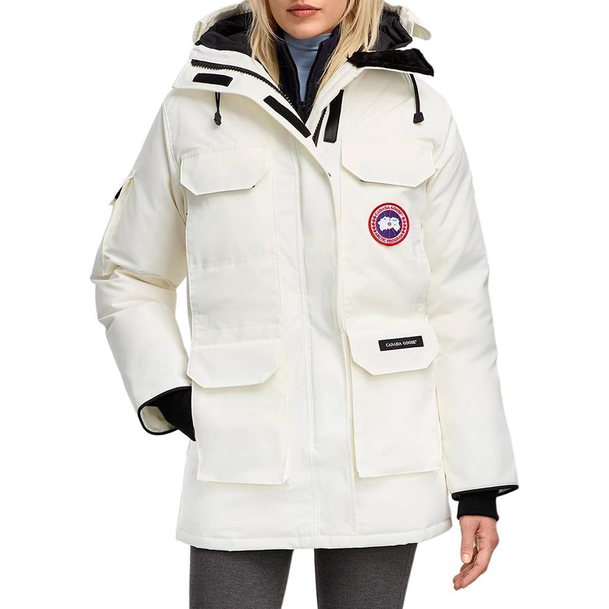 Canada Goose Expedition Women's Hooded Down Parka with Coyote Fur Trim – White