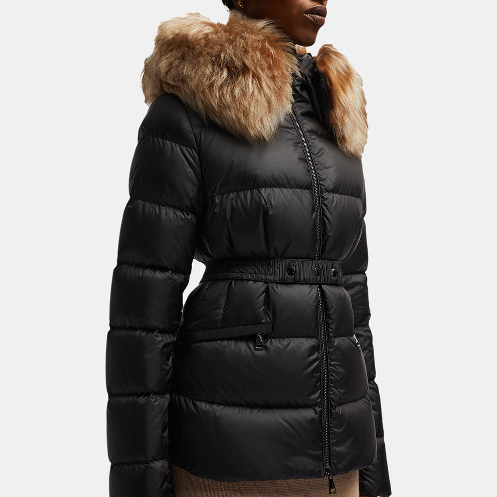 Moncler Boed Women's Hooded Cropped Goose Down Puffer Jacket with Fox Fur Trim – Black