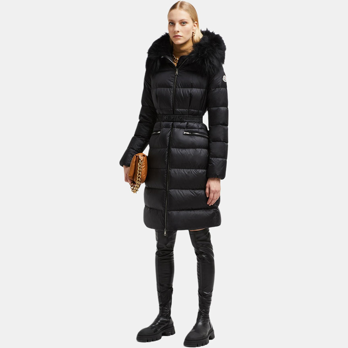 Moncler Boedic Women's Long Hooded Goose Down Puffer Coat – Black