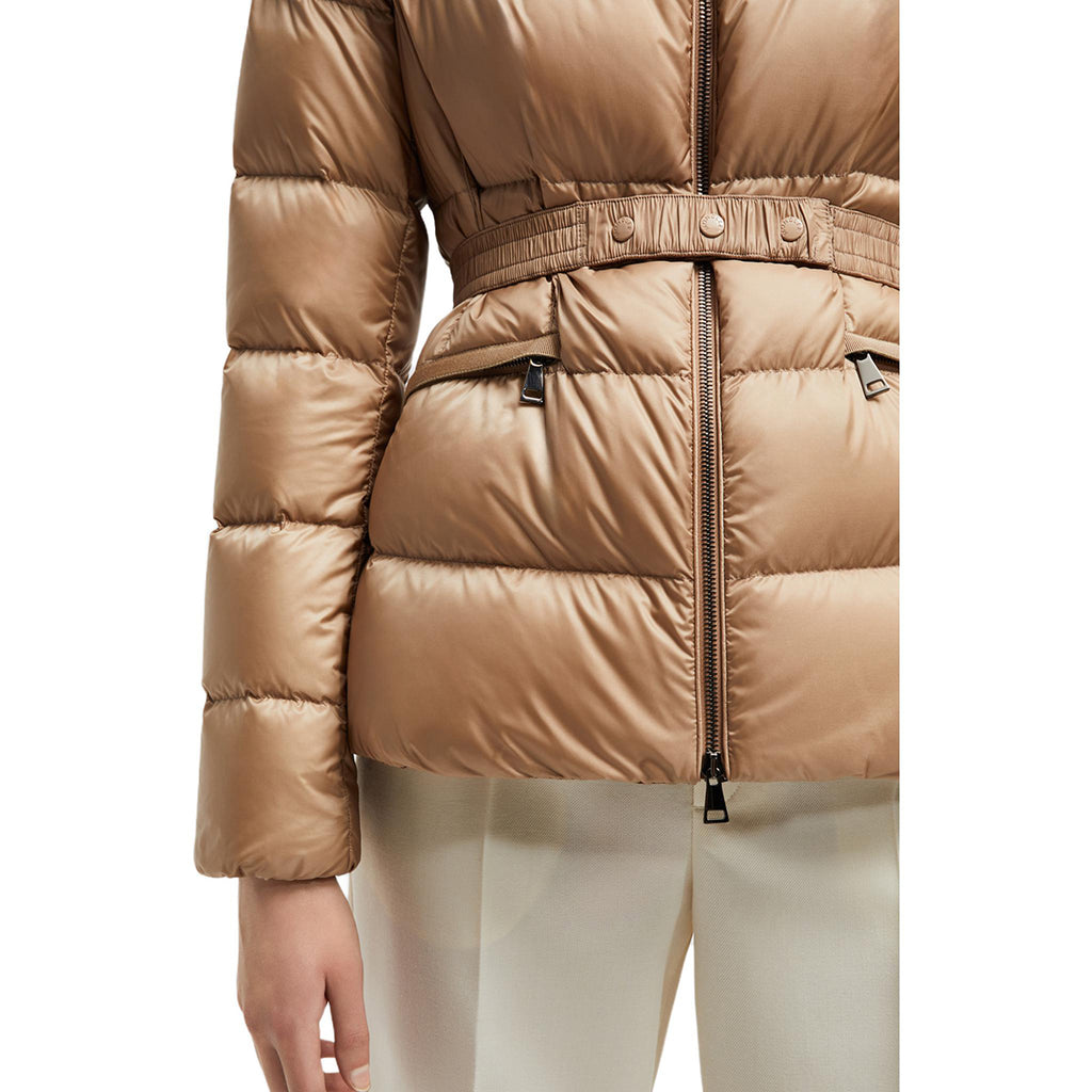 Moncler Boed Women's Cropped Hooded Goose Down Jacket with Fox Fur & Leather Trim – Brown
