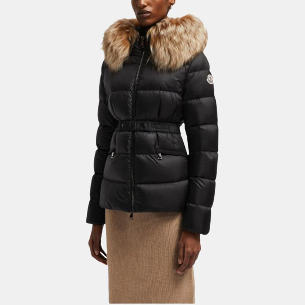 Moncler Boed Women's Hooded Cropped Goose Down Puffer Jacket with Fox Fur Trim – Black