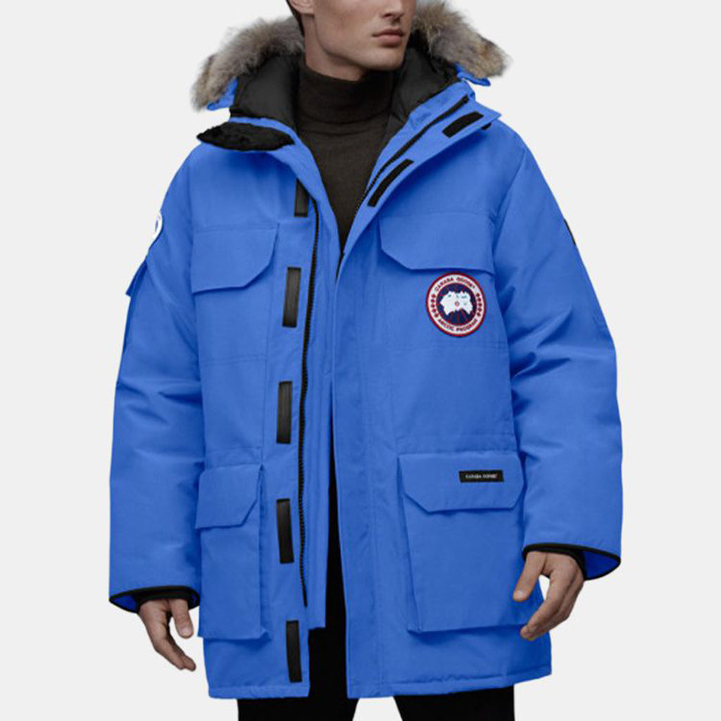 Canada Goose Expedition Red Label Unisex Mid-Length White Duck Down Parka with Coyote Fur Trim – Blue