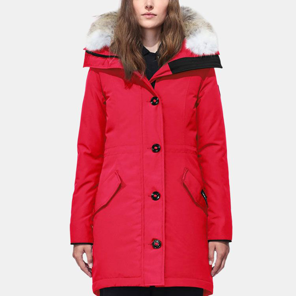 Canada Goose Rossclair Women's Mid-Length White Duck Down Hooded Parka – Red