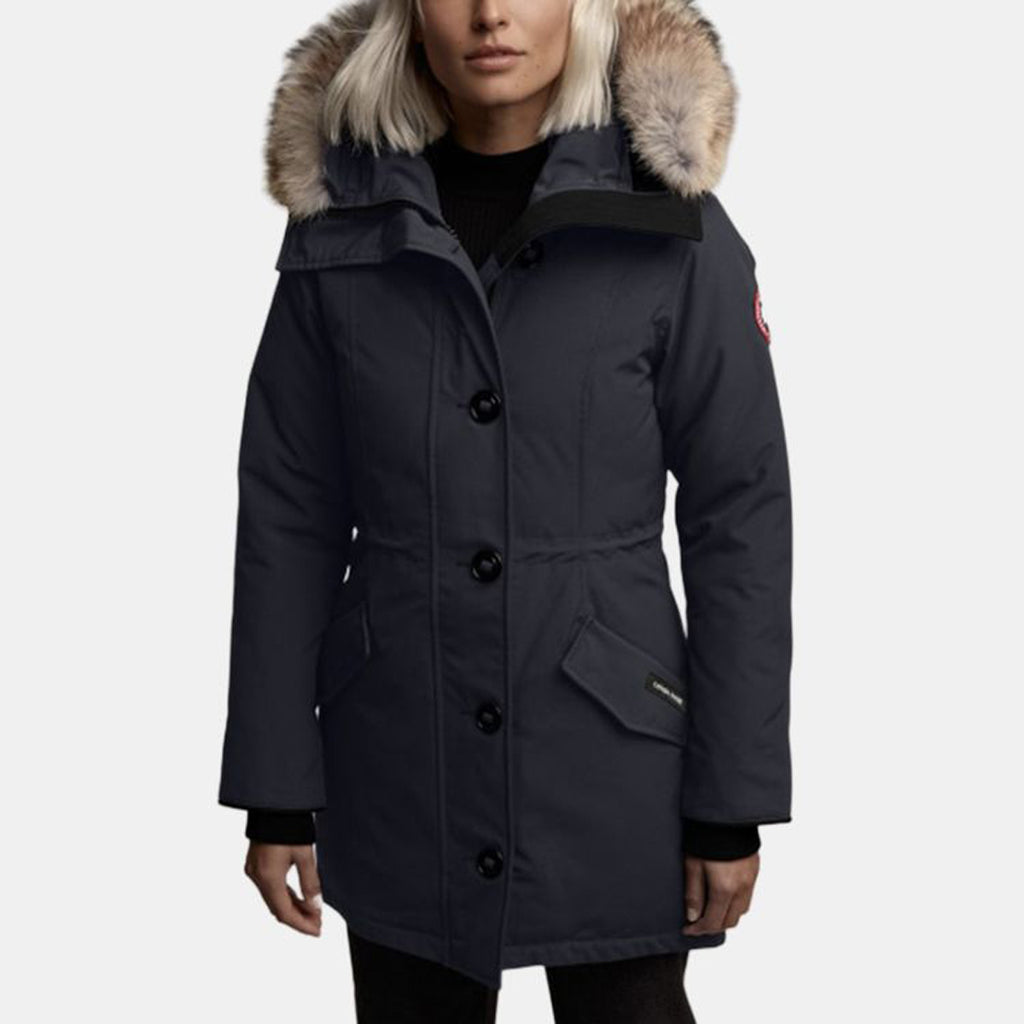 Canada Goose Rossclair Red Label Women's Mid-Length White Duck Down Hooded Parka – Dark Navy