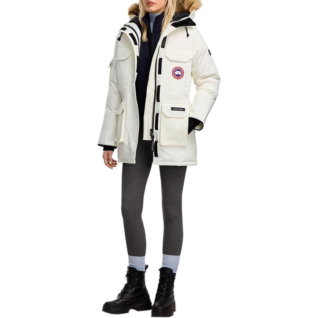 Canada Goose Expedition Women's Hooded Down Parka with Coyote Fur Trim – White