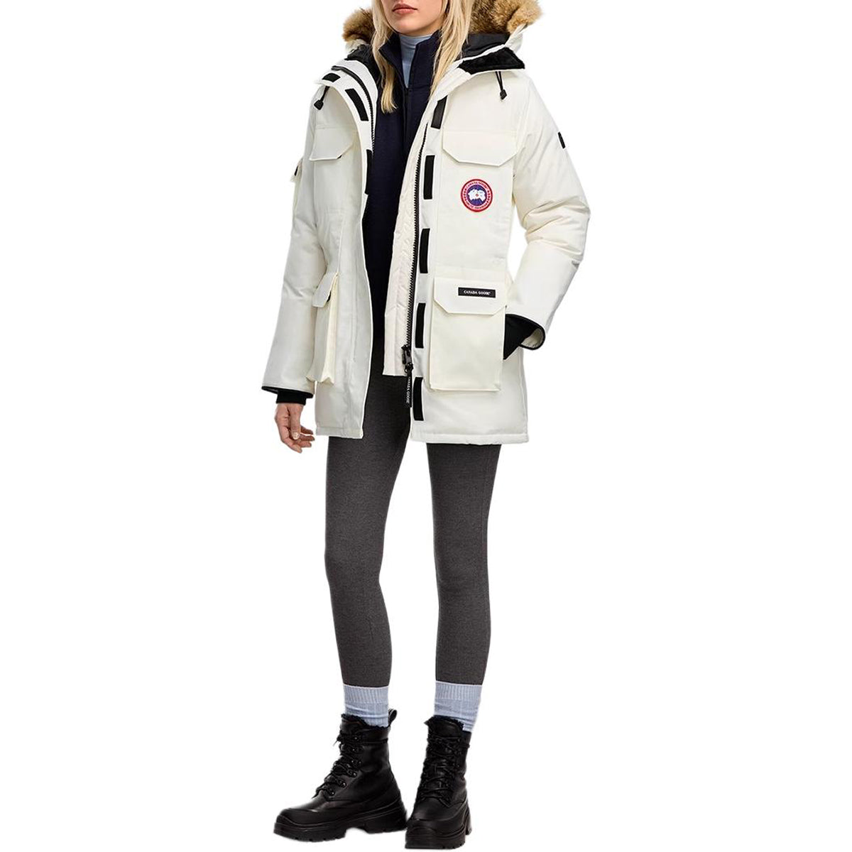 Canada Goose Expedition Women's Hooded Down Parka with Coyote Fur Trim – White