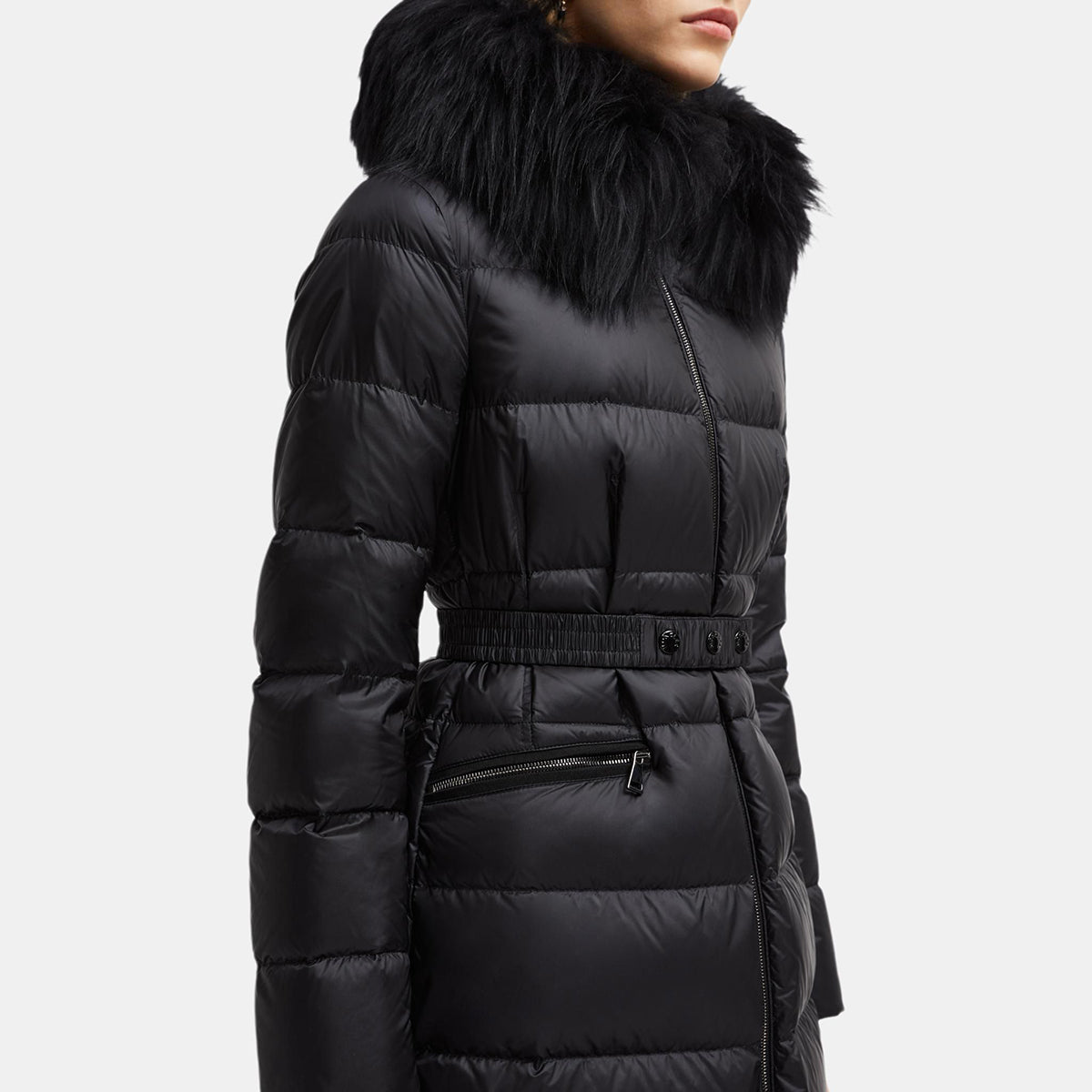 Moncler Boedic Women's Long Hooded Goose Down Puffer Coat – Black